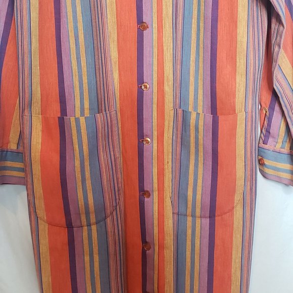 Shirt Dress Long Sleeves Vertical Stripes Collar Button Front Muriel Ryan Serbin - Picture 3 of 11